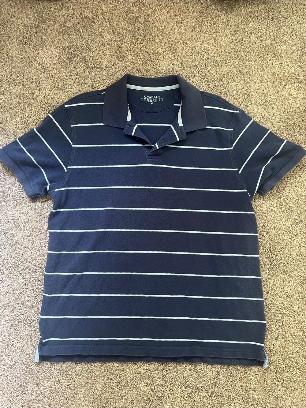 Charles Tyrwhitt Navy and White Striped Polo